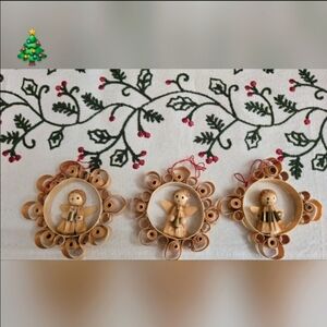 3 Vintage Shaved Wood Christmas Angel Ornaments